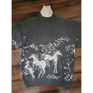 VTG Acrylic/Wool Horse Novelty Turtleneck Sweater Made in Italy Mens M SEE PICS